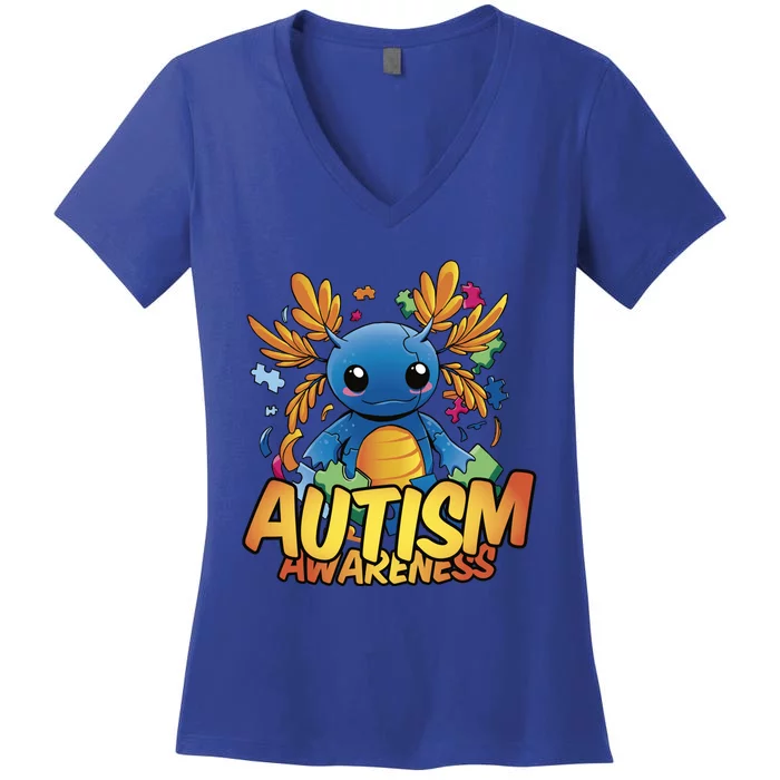 Axolotl Autism Awareness Women's V-Neck T-Shirt