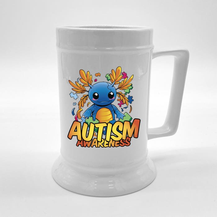 Axolotl Autism Awareness Front & Back Beer Stein