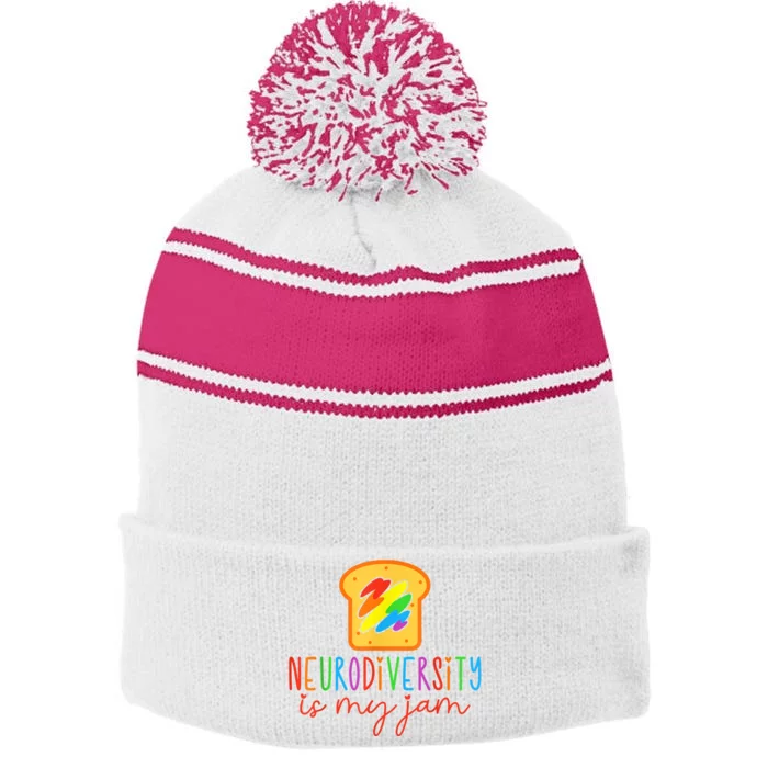 Autism Awareness Acceptance Neurodiversity Is My Jam Women Stripe Pom Pom Beanie