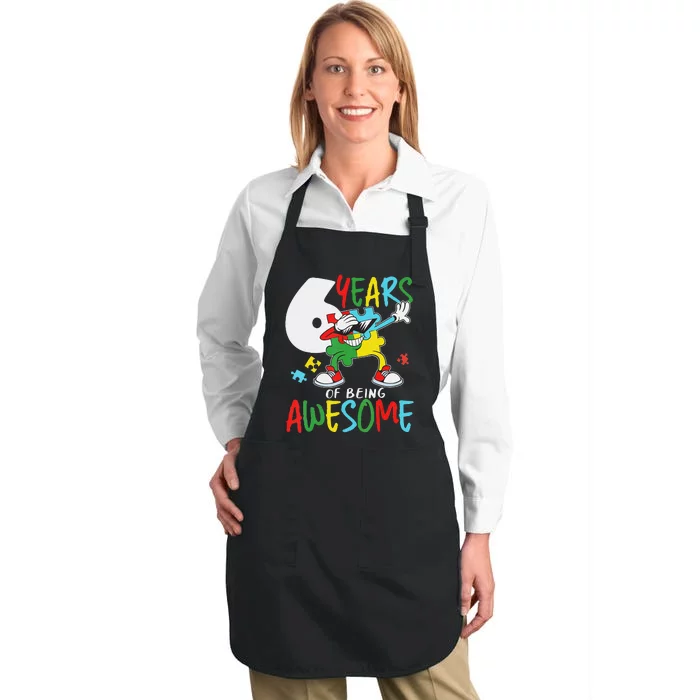 Autism Awareness And 6 Year Old Birthday Autistic Full-Length Apron With Pocket