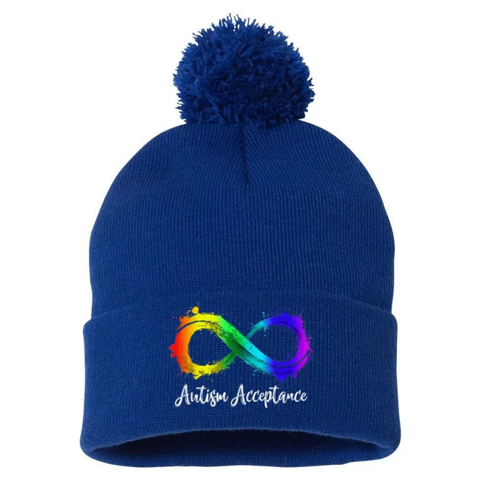 Autism Awareness Acceptance Rainbow Infinity Symbol Pom Pom 12in Knit Beanie