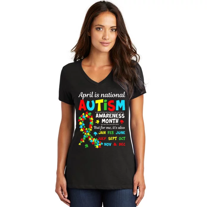 Autism Awareness April is National Autism Awareness Month Women's V-Neck T-Shirt