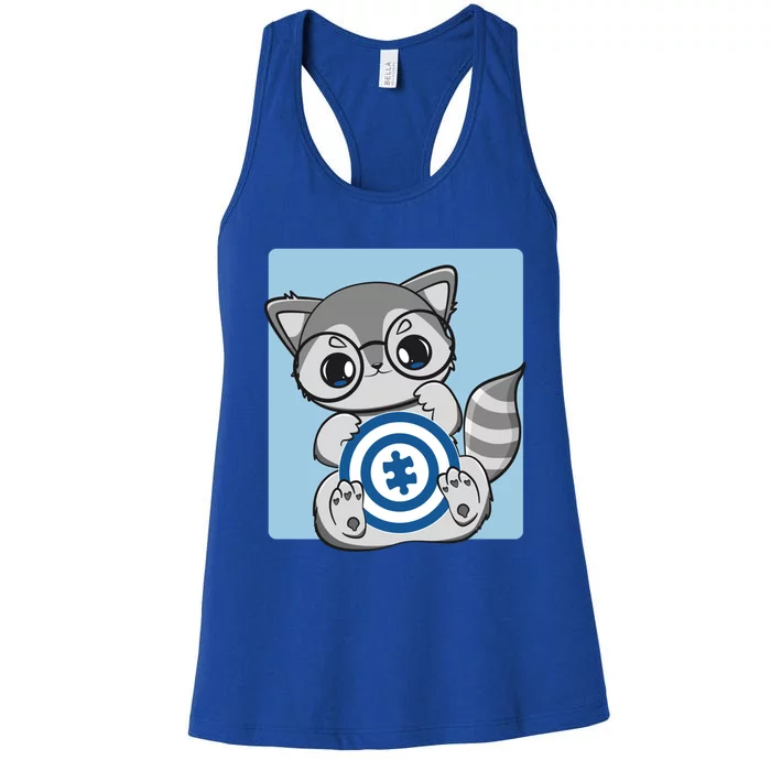 Autism Awareness Acceptance And Cute Anime Racoon Gift Women's Racerback Tank