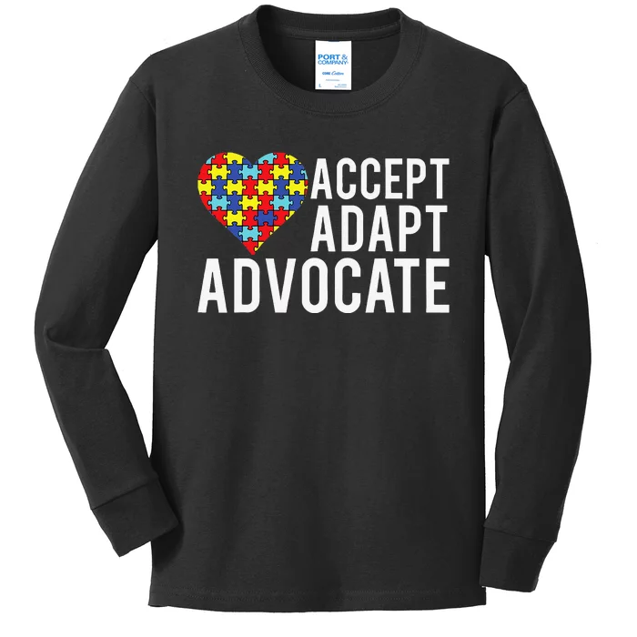 Autism Awareness Accept Adapt Advocate Kids Long Sleeve Shirt