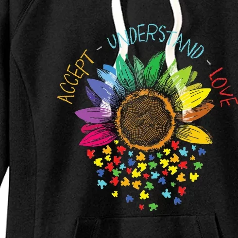 Autism Awareness Accept Understand Love ASD Rainbow Flower Women's Fleece Hoodie