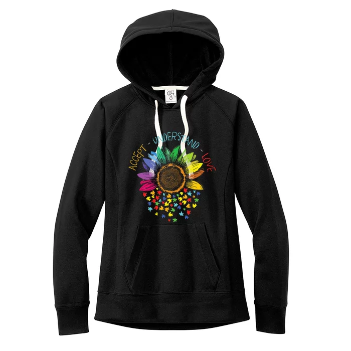 Autism Awareness Accept Understand Love ASD Rainbow Flower Women's Fleece Hoodie