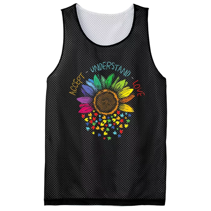 Autism Awareness Accept Understand Love ASD Rainbow Flower Mesh Reversible Basketball Jersey Tank