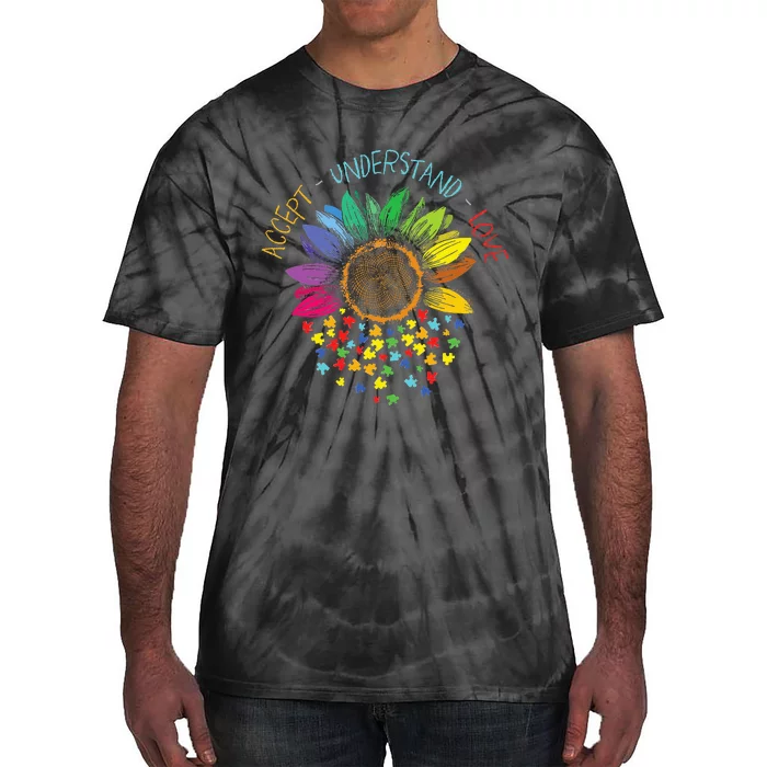 Autism Awareness Accept Understand Love ASD Rainbow Flower Tie-Dye T-Shirt