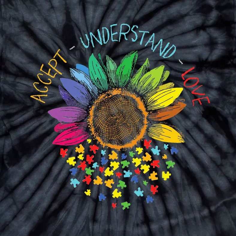 Autism Awareness Accept Understand Love ASD Rainbow Flower Tie-Dye T-Shirt