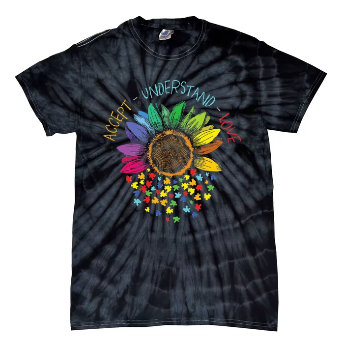 Autism Awareness Accept Understand Love ASD Rainbow Flower Tie-Dye T-Shirt