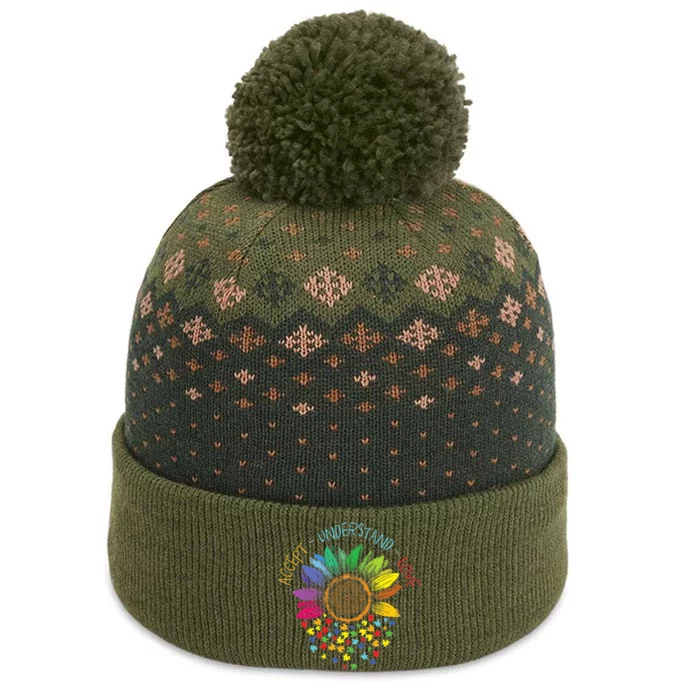 Autism Awareness Accept Understand Love ASD Rainbow Flower The Baniff Cuffed Pom Beanie