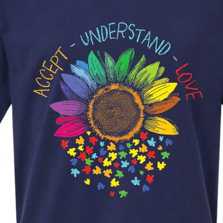 Autism Awareness Accept Understand Love ASD Rainbow Flower Sueded Cloud Jersey T-Shirt