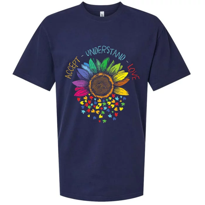 Autism Awareness Accept Understand Love ASD Rainbow Flower Sueded Cloud Jersey T-Shirt