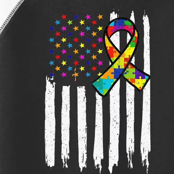 Autism Awareness American Flag Autism Ribbon Women Toddler Fine Jersey T-Shirt