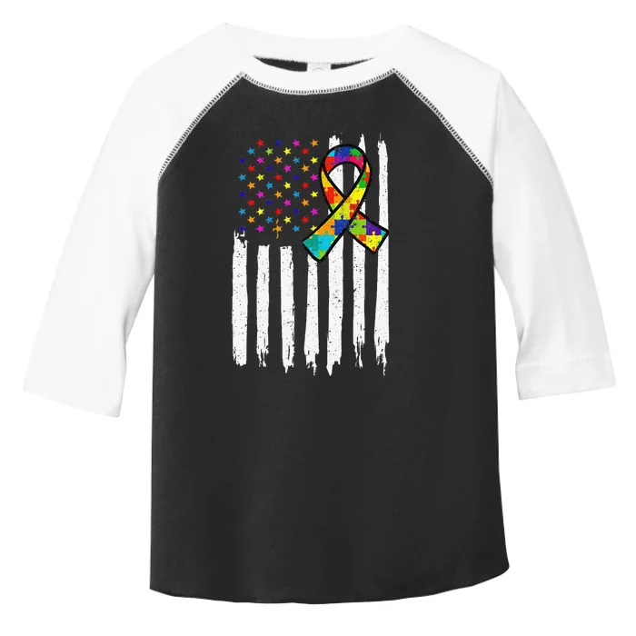 Autism Awareness American Flag Autism Ribbon Women Toddler Fine Jersey T-Shirt