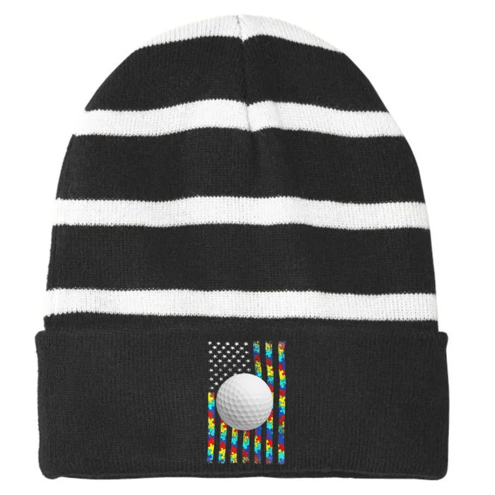 Autism Awareness American Flag Golf Striped Beanie with Solid Band