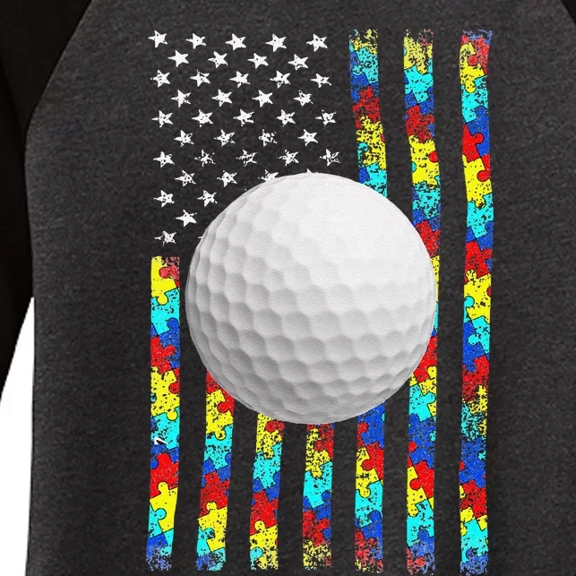 Autism Awareness American Flag Golf Women's Tri-Blend 3/4-Sleeve Raglan Shirt