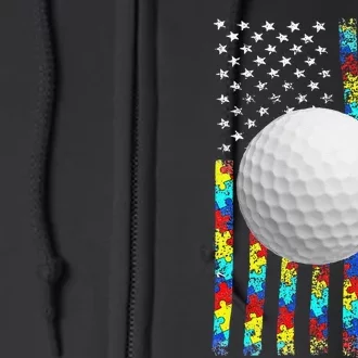 Autism Awareness American Flag Golf Full Zip Hoodie