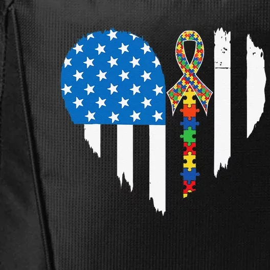 Autism Awareness American Flag Heart City Backpack