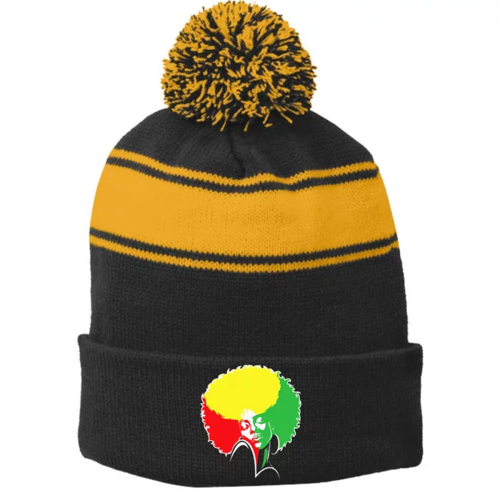 Afro African American  Black Melanin Queen Juneteenth Stripe Pom Pom Beanie