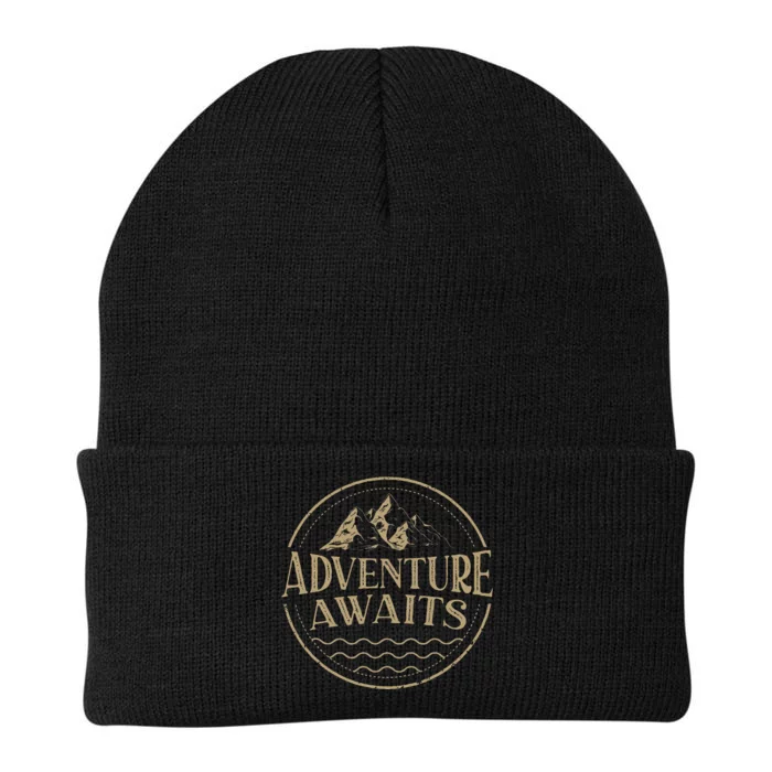 Adventure Awaits Adventure Camping Mountain Knit Cap Winter Beanie