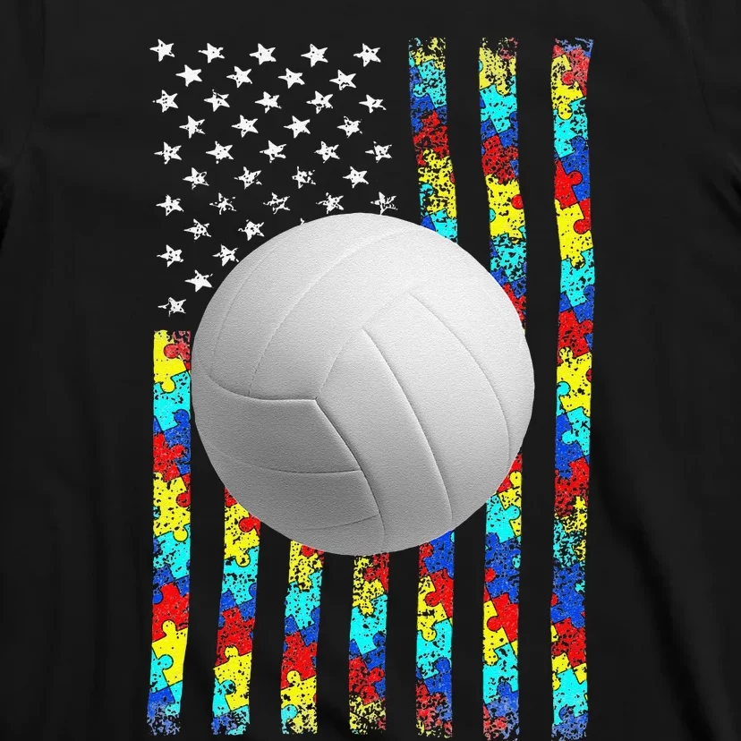 Autism Awareness American Flag Volleyball T-Shirt