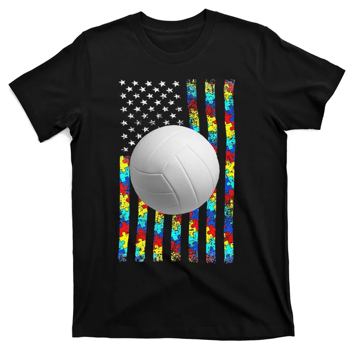 Autism Awareness American Flag Volleyball T-Shirt