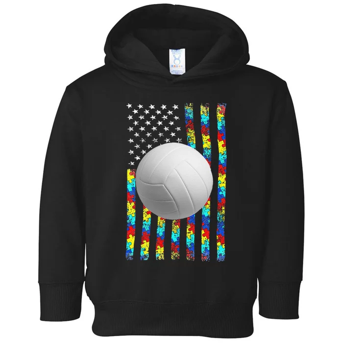 Autism Awareness American Flag Volleyball Toddler Hoodie