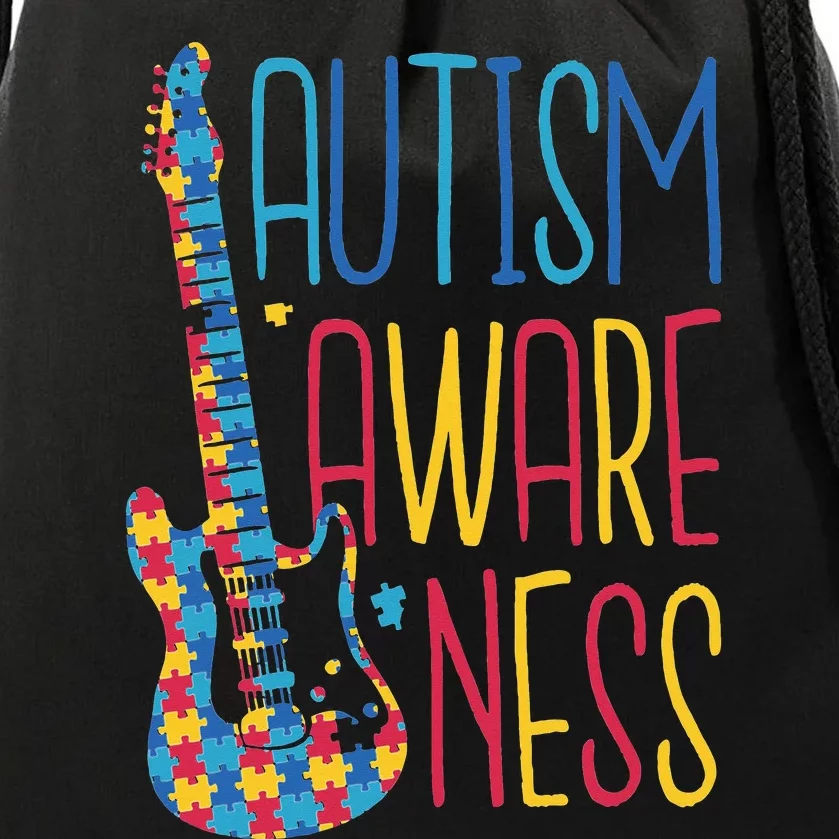 AUTISM AWARENESS AUTISTISM PUZZLE GUITAR DESIGN GIFTS Drawstring Bag