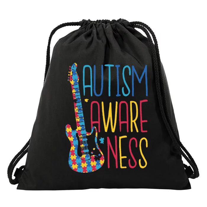 AUTISM AWARENESS AUTISTISM PUZZLE GUITAR DESIGN GIFTS Drawstring Bag