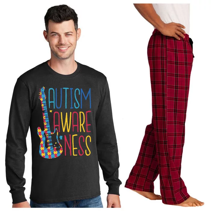 AUTISM AWARENESS AUTISTISM PUZZLE GUITAR DESIGN GIFTS Long Sleeve Pajama Set