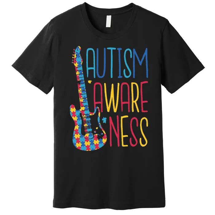 AUTISM AWARENESS AUTISTISM PUZZLE GUITAR DESIGN GIFTS Premium T-Shirt