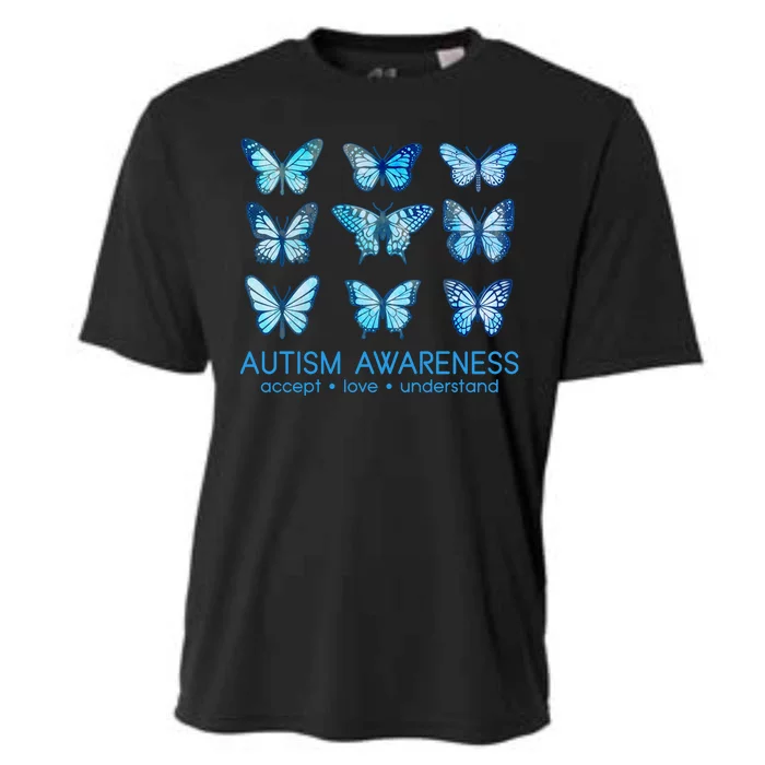 Autism Awareness Accept Love Understand Blue Butterflies Cooling Performance Crew T-Shirt