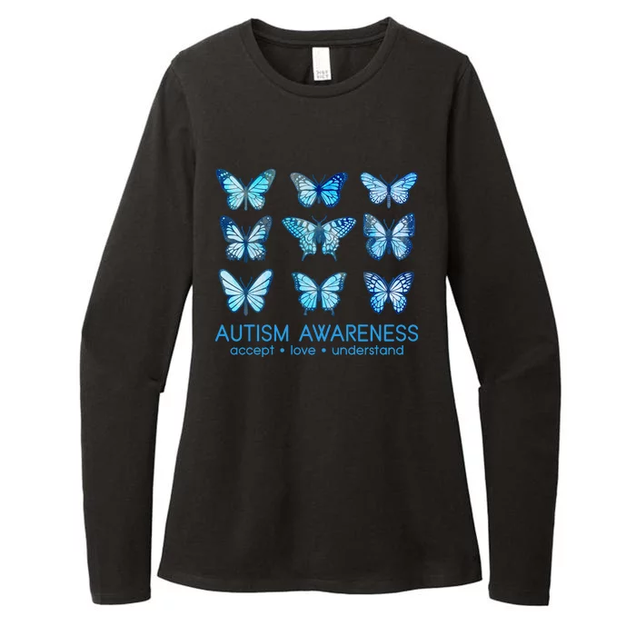 Autism Awareness Accept Love Understand Blue Butterflies Womens CVC Long Sleeve Shirt