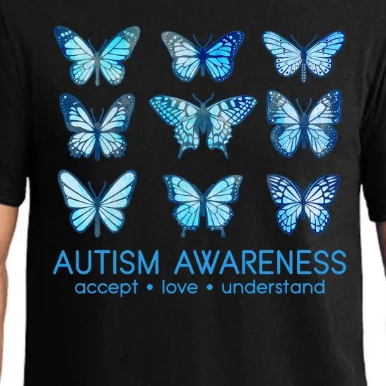 Autism Awareness Accept Love Understand Blue Butterflies Pajama Set