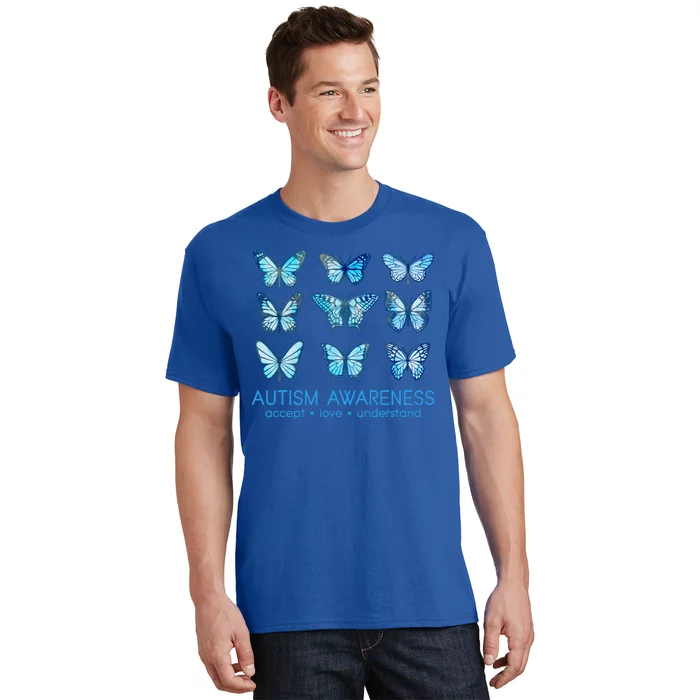 Autism Awareness Accept Love Understand Blue Butterflies T-Shirt