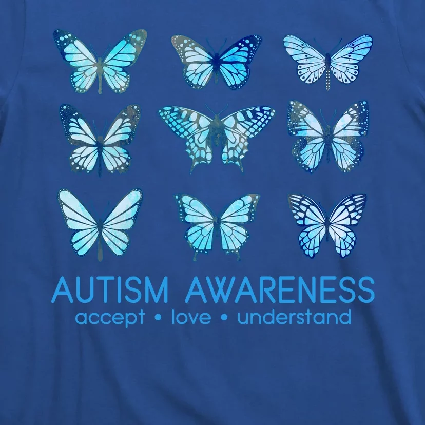 Autism Awareness Accept Love Understand Blue Butterflies T-Shirt