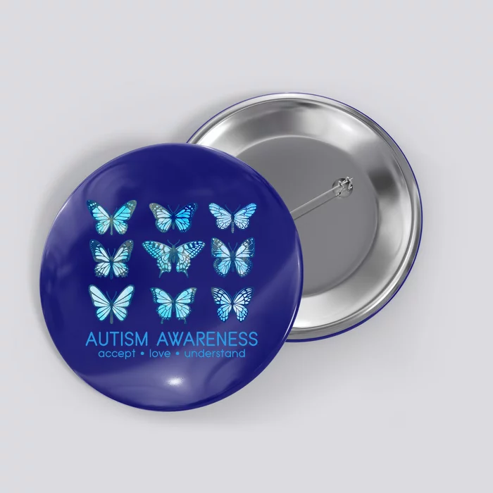 Autism Awareness Accept Love Understand Blue Butterflies Button