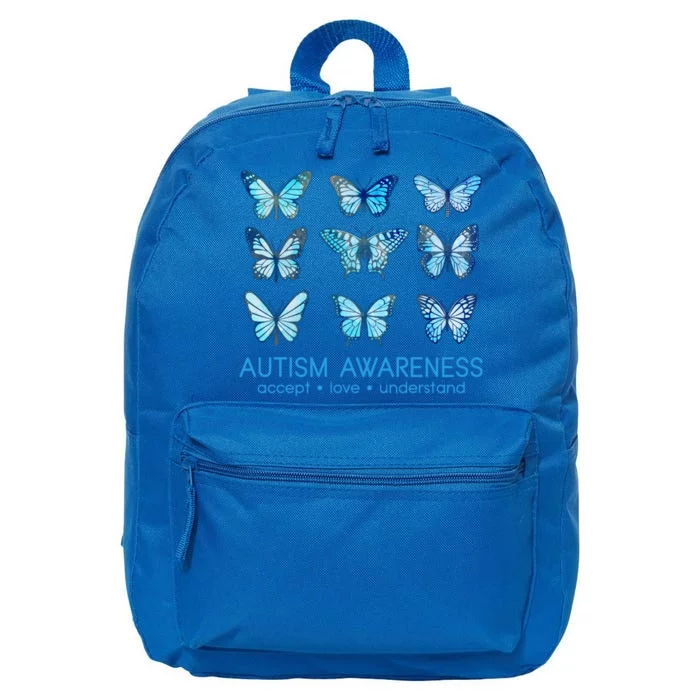 Autism Awareness Accept Love Understand Blue Butterflies 16 in Basic Backpack