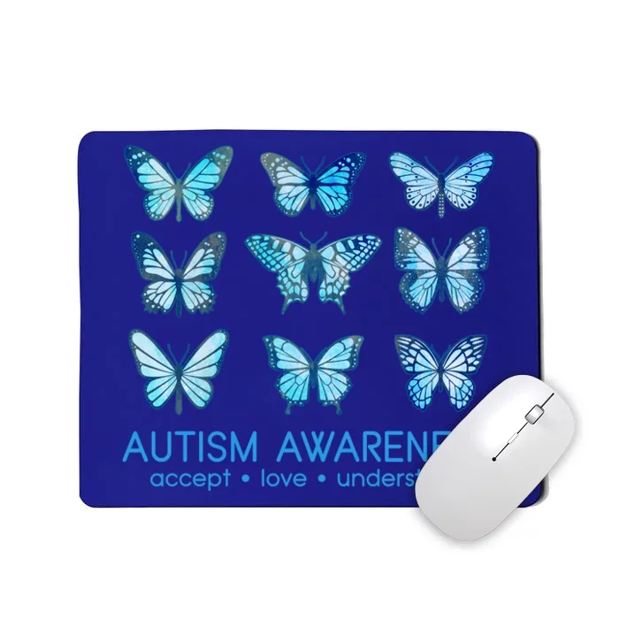 Autism Awareness Accept Love Understand Blue Butterflies Mousepad