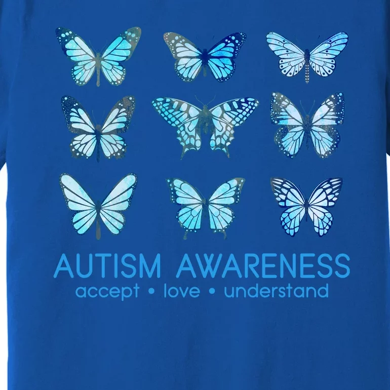 Autism Awareness Accept Love Understand Blue Butterflies Premium T-Shirt