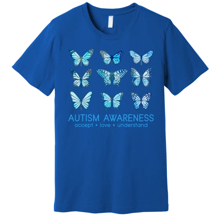 Autism Awareness Accept Love Understand Blue Butterflies Premium T-Shirt