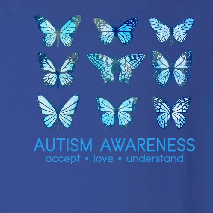 Autism Awareness Accept Love Understand Blue Butterflies Toddler Long Sleeve Shirt