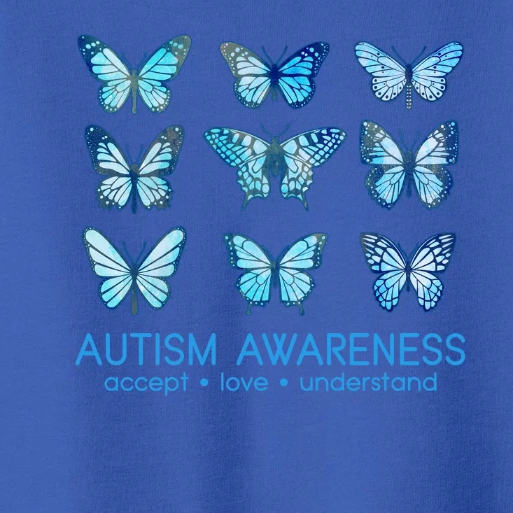 Autism Awareness Accept Love Understand Blue Butterflies Toddler T-Shirt