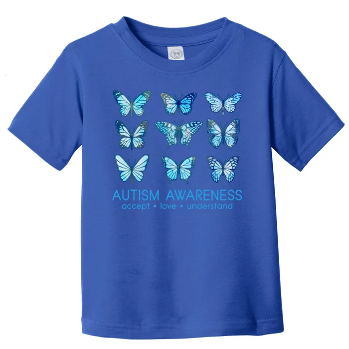 Autism Awareness Accept Love Understand Blue Butterflies Toddler T-Shirt