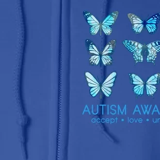 Autism Awareness Accept Love Understand Blue Butterflies Full Zip Hoodie