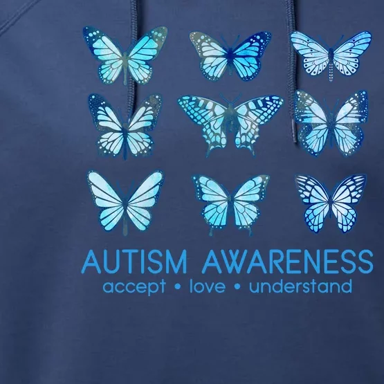 Autism Awareness Accept Love Understand Blue Butterflies Performance Fleece Hoodie