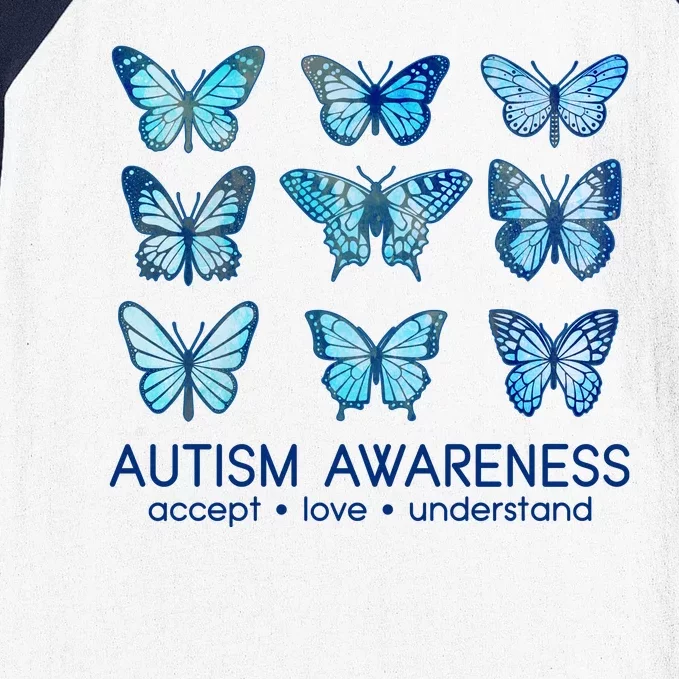 Autism Awareness Accept Love Understand Blue Butterflies Baseball Sleeve Shirt