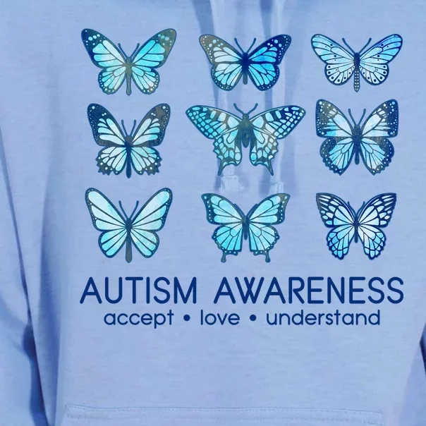 Autism Awareness Accept Love Understand Blue Butterflies Unisex Surf Hoodie