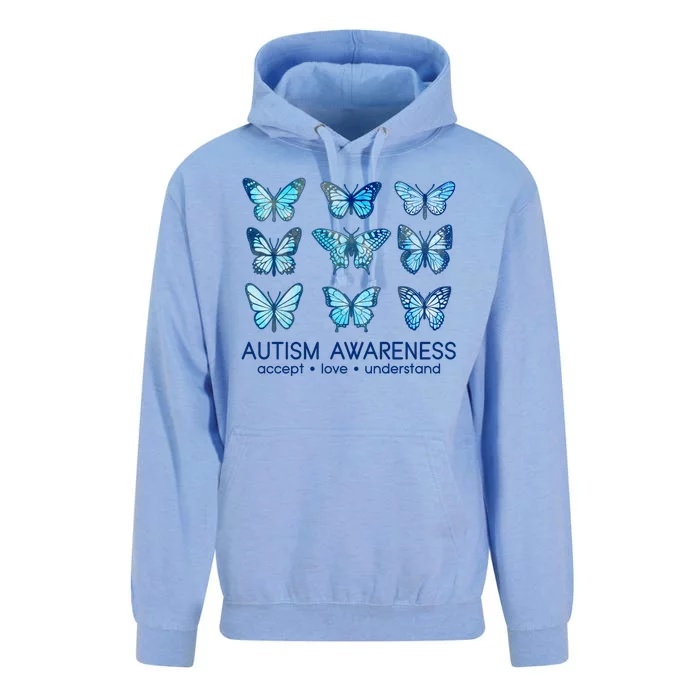 Autism Awareness Accept Love Understand Blue Butterflies Unisex Surf Hoodie